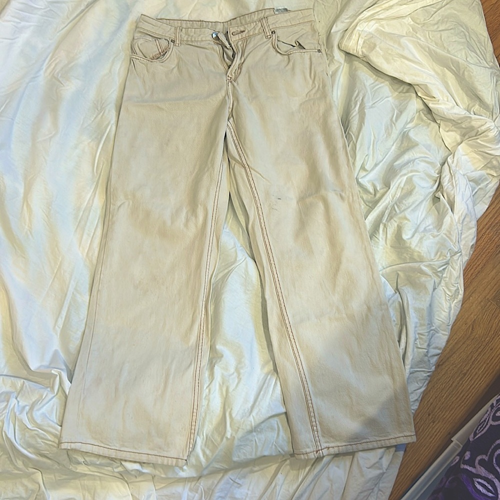 Light tan low waisted wide leg jeans